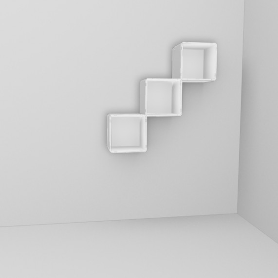 qubing Hängeregale können diagonal, vertikal und horizontal gesetzt werden, pro Cube wird eine Wandhalterung benötigt.