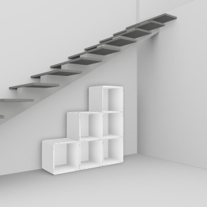shelving system under stairs and slanted walls