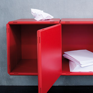 qubing wall shelves in red with or without doors