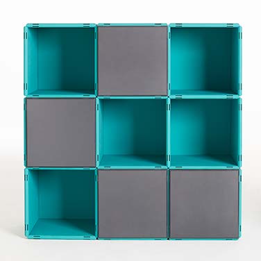 3x3 shelves with or without doors in turquoise and grey